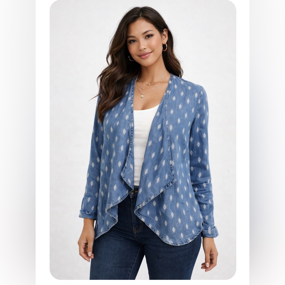 Max Jeans 100% tencel boho Blue Patterned Women's open style jacket